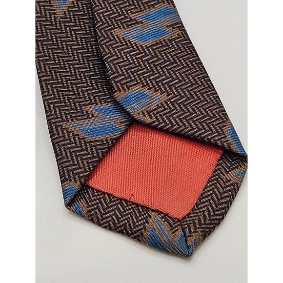 Yves Saint Laurent Silk Brown & Blue Geometric Patterned Tie - Picture 7 of 15